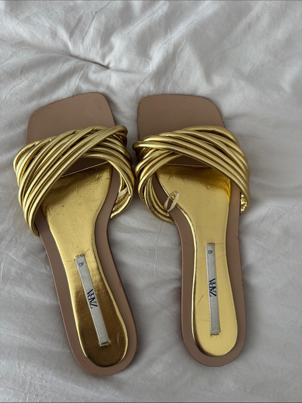 Zara Metallic Gold Braided Slide Sandals